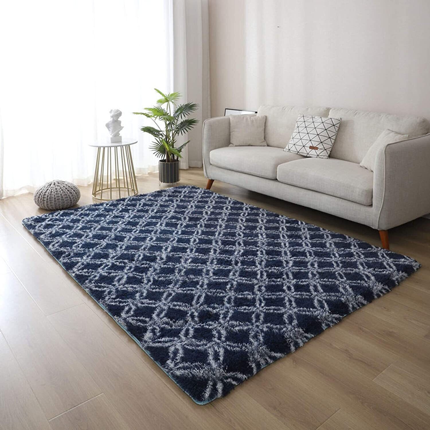 Alfombra Peluda Shaggy Azul 2.0 X 1.4 Mts Calidad Premium