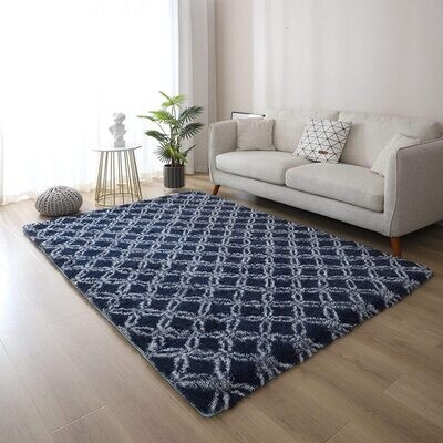 Alfombra Peluda Shaggy Azul 1.5 X 1.0 Mts Calidad Premium