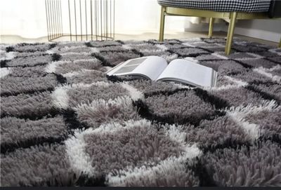 Alfombra Peluda Shaggy Gris a Cuadros 1.5 X 1.0 Mts Calidad Premium