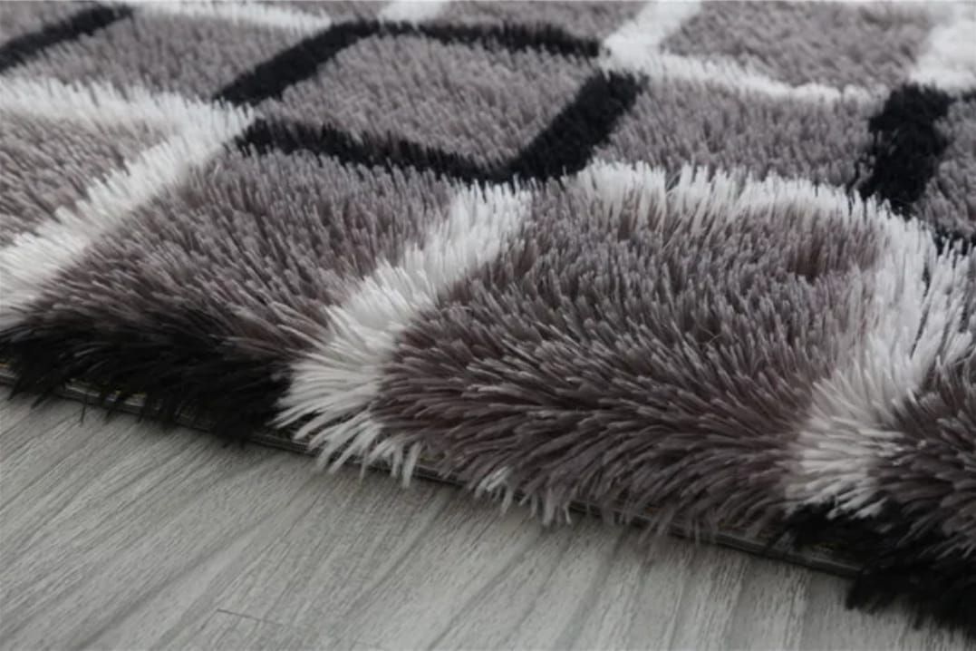 Alfombra Peluda Shaggy Gris a Cuadros 1.5 X 1.0 Mts Calidad Premium
