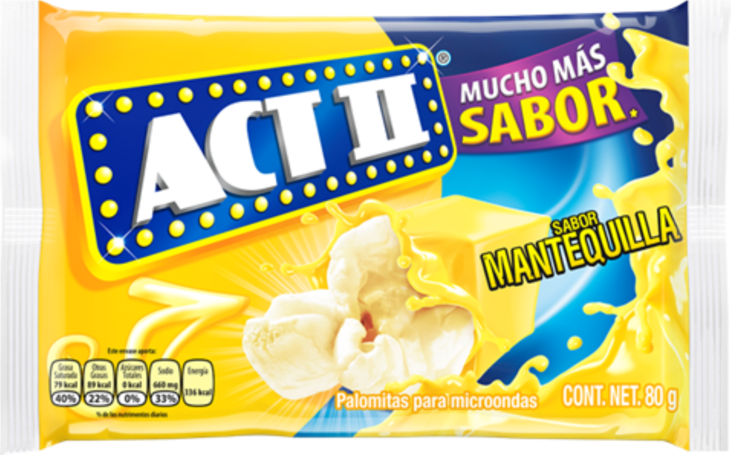 PALOMITAS PARA MICROONDAS SABOR MANTEQUILLA - ACT II - SOBRE 80 gr