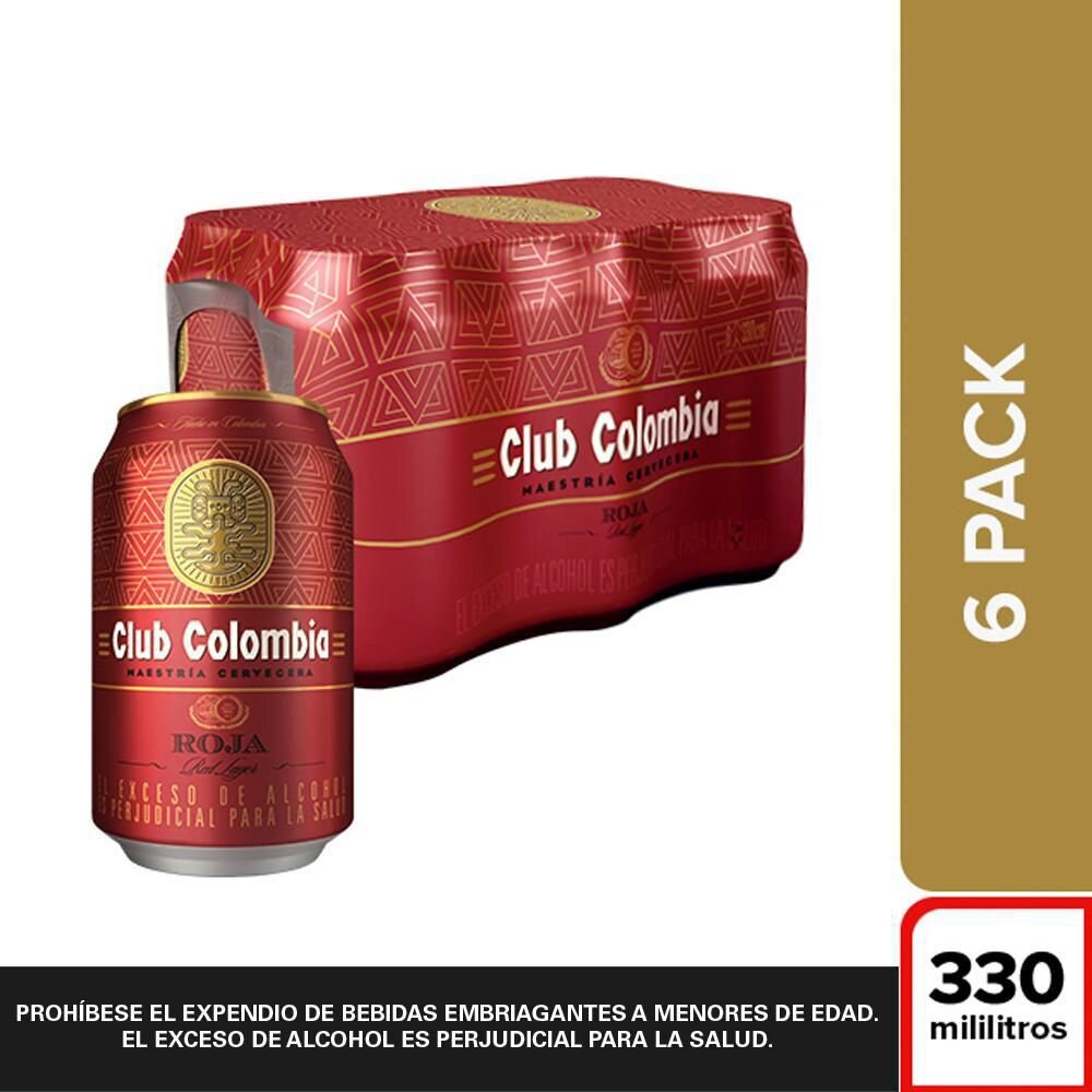 Cerveza  Club Colombia Roja - six pack Latas 330 ml
