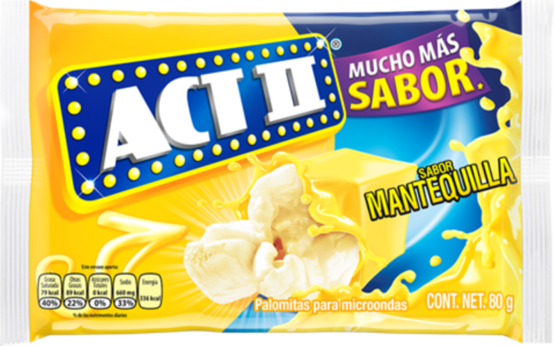 PALOMITAS PARA MICROONDAS SABOR MANTEQUILLA - ACT II - SOBRE 80 gr