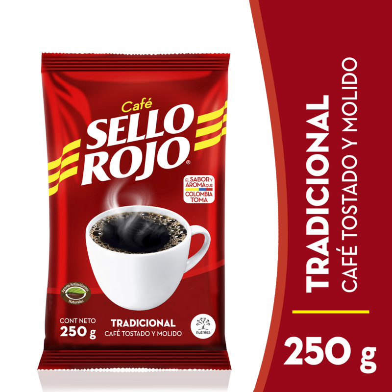 Café Tostado y molido - Sello Rojo - Paquete 250 g