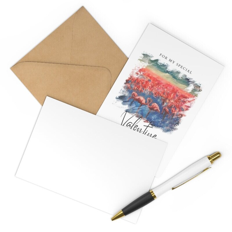 Flamingo kiss valentine card set