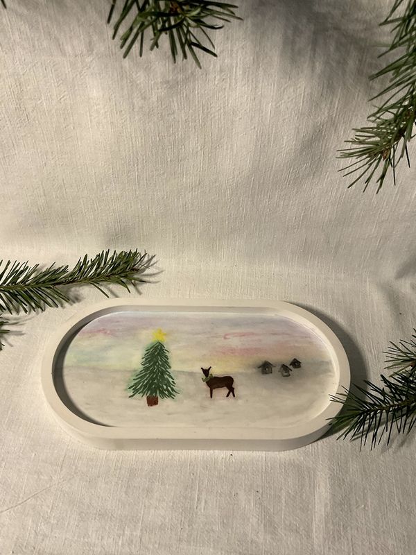 Dekotablett „Winterlichtung in Aquarell“