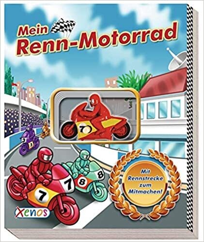 Mein Renn-Motorrad: Rennstrecke zum Mitmachen + aufziehbarem Motorrad