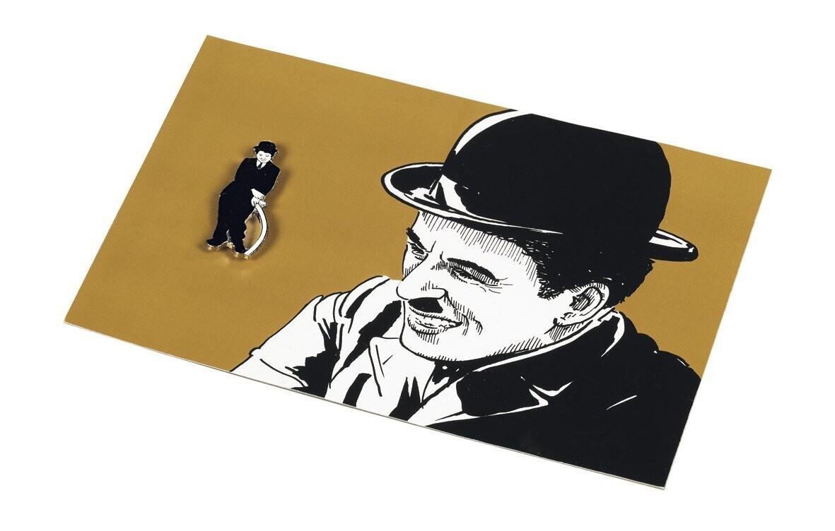 Hollywood Pins - Charly Chaplin - Postkarte mit Pin  Robert Nippoldt