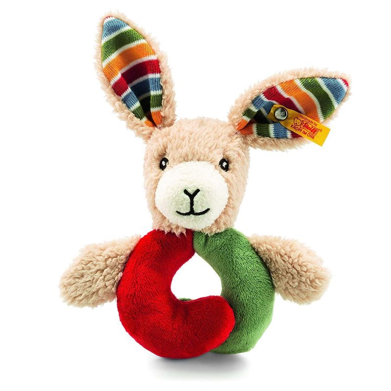Steiff 240812 Hase Carrie Greifring 12 cm, rot/grün Steiff 240812 Hase Carrie Greifring 12 cm, rot/grün