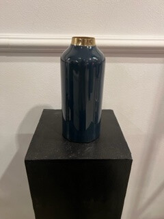 Vase  blau Metall Goldrand mittel