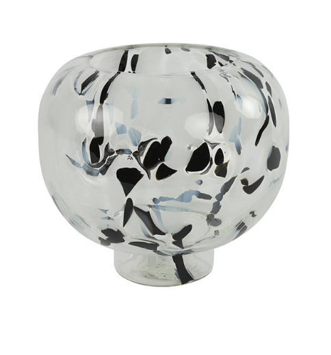 Vase bauchig schwarz/weiss Leomuster
