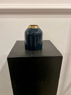 Vase Blau Metall Goldrand klein