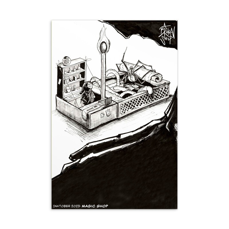 Inktober 2023: Magic shop Postcard