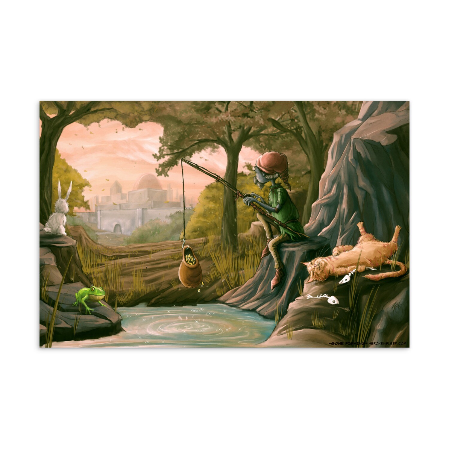 Gone Fishing- Art Print Postcard