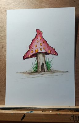 MUSHROOM HOUSE 1 A4 colour pencils.