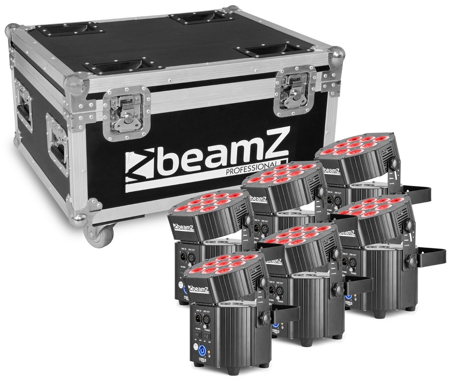 BBP60 UPLIGHTER SET, 6 STUKS IN FLIGHTCASE MET LADER