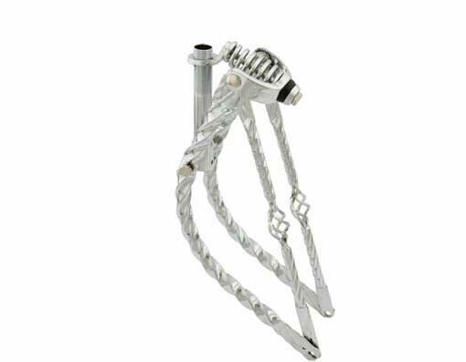20 LOWRIDER BENT CAGE SQUARE TWISTED SPRING FORK 1 INCH CHROME.