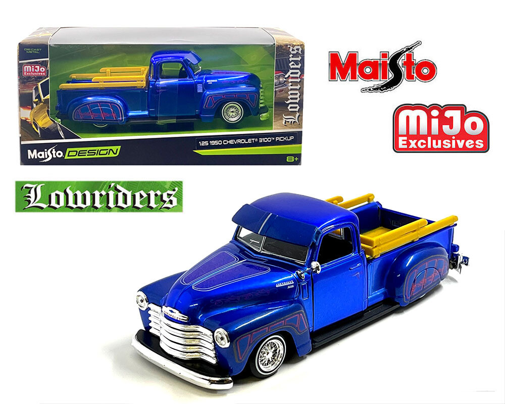 Maisto 1:24 1950 Chevrolet 3100 Pickup Truck Lowrider – Candy Blue- Design Lowriders