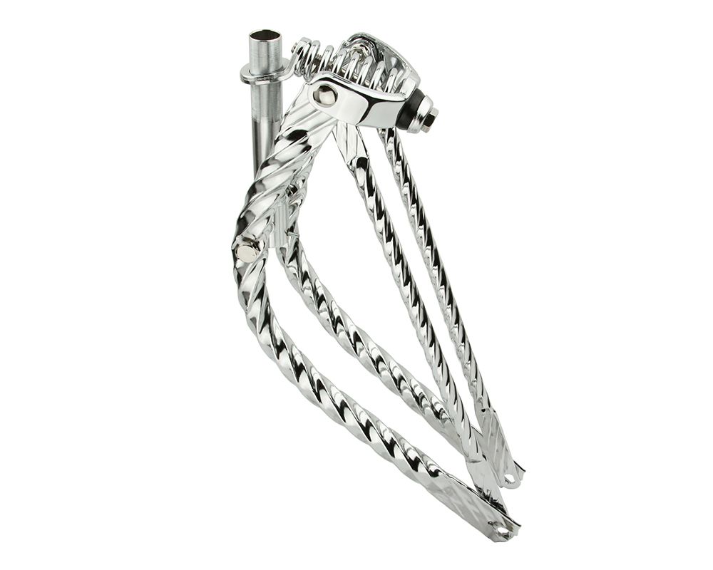 20 LOWRIDER BENT SQUARE TWISTED SPRING FORK 1 INCH CHROME.
