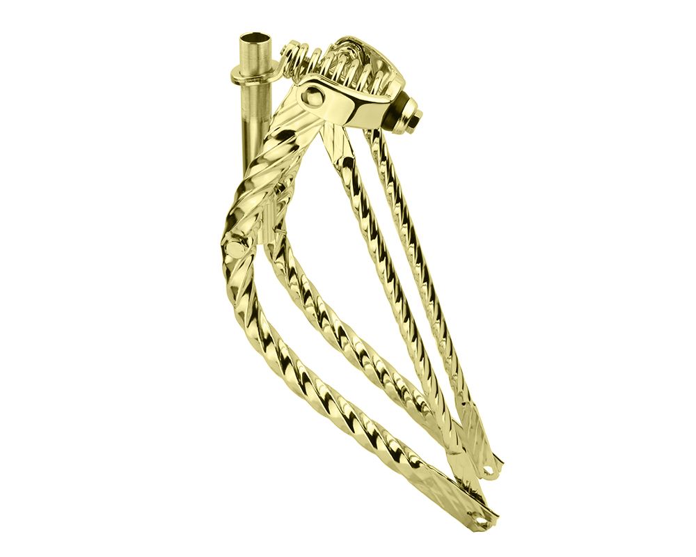 20 LOWRIDER BENT SQUARE TWISTED SPRING FORK 1 INCH GOLD.
