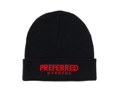 Black Beanie w/ Red Embroidered Logo
