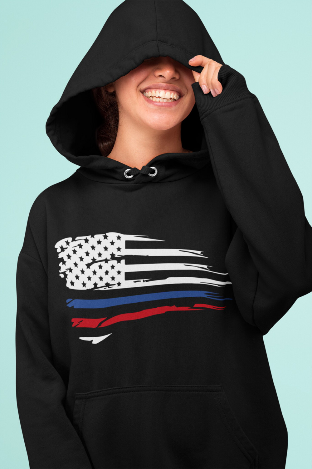 Red White &amp; Blue Distressed Flag - Hoodie