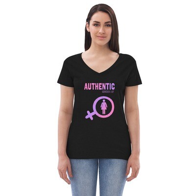 Women’s recycled v-neck t-shirt Authentic Female (gradient)