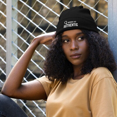 Organic ribbed beanie Authentic Female (white font)
