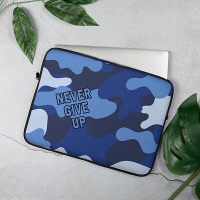 Laptop Sleeve Blue Camo Never give Up