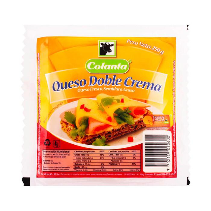 Queso doble crema colanta 250gr