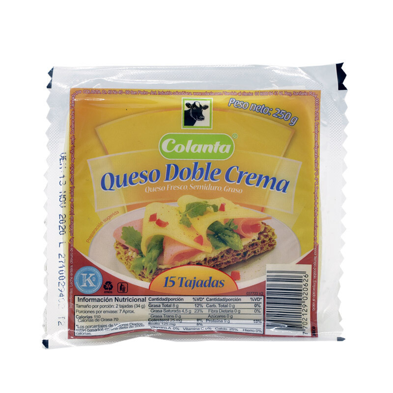 Queso doble crema colanta 15 tajadas