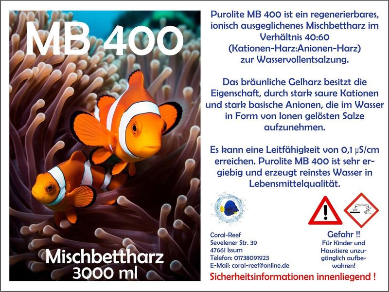 Orginal Purolite Mischbettharz MB 400 im Beutel 5000 ml Orginal Purolite Mischbettharz MB 400 im Beutel 5000 ml