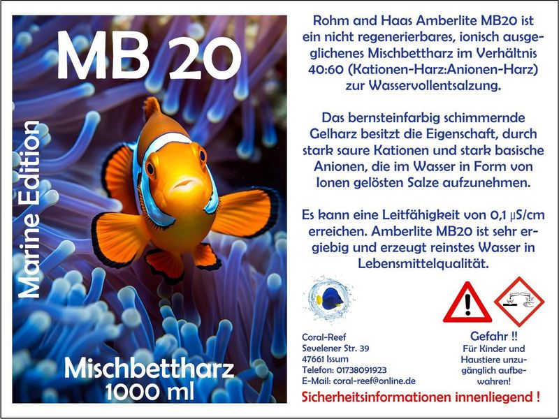 Orginal MB 20 Mischbettharz ( Rohm & Haas ) 5 Liter Orginal MB 20 Mischbettharz ( Rohm & Haas ) 5 Liter