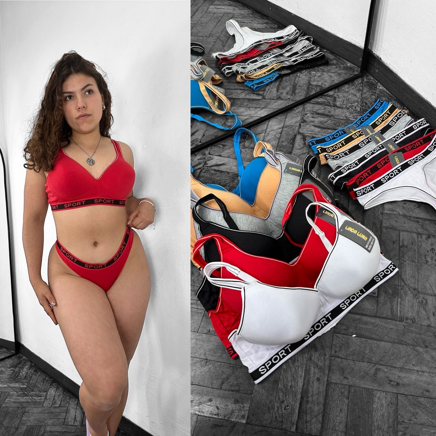 Conjunto de sostén + colaless X MAYOR (mínimo 12 unidades a $200c/u) Incluye 3 azul, 3 beige, 2 blanco, 1 gris y 1 rojo