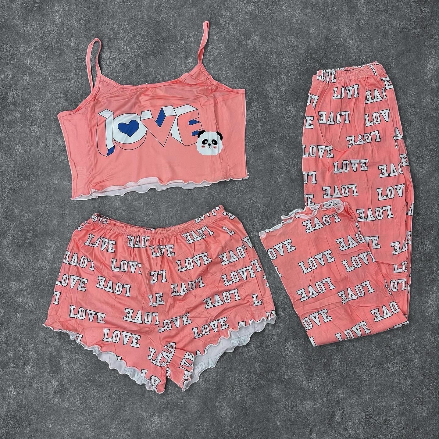 Pijama de 3 piezas, DISEÑO Y TALLE: ROSA PANDA LOVE S-M