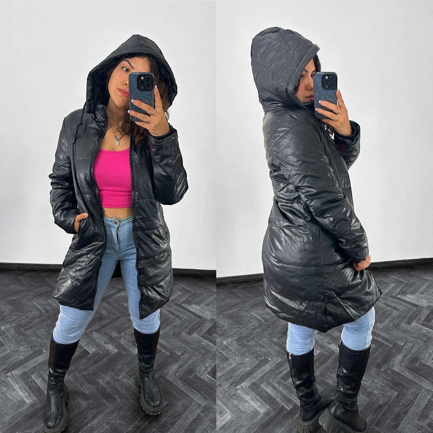 Campera puffer larga forrada  X MAYOR ($1690 c/u paquete  minimo de 6 unidades) Incluye 2 M, 2 L y  2 XL