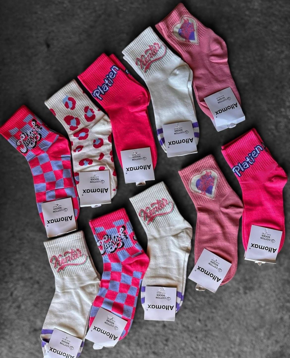 Docena de medias coloridas colores Blanco y rosa