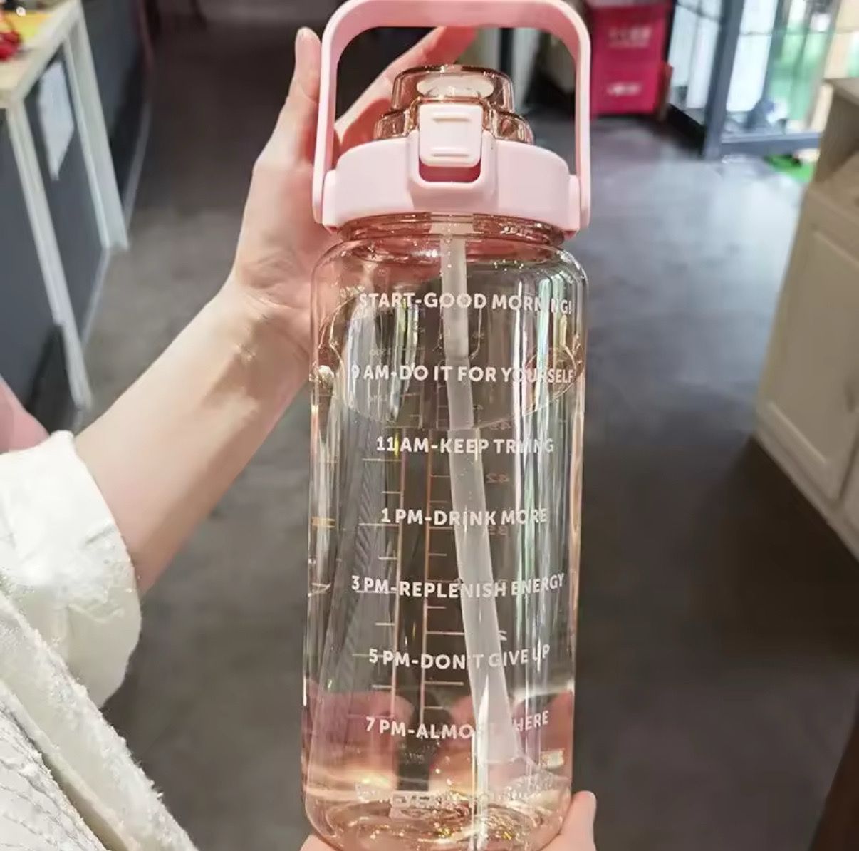 Botella motivacional con horario y sorbito X MAYOR ($100 c/u paquete de 12 unidades)