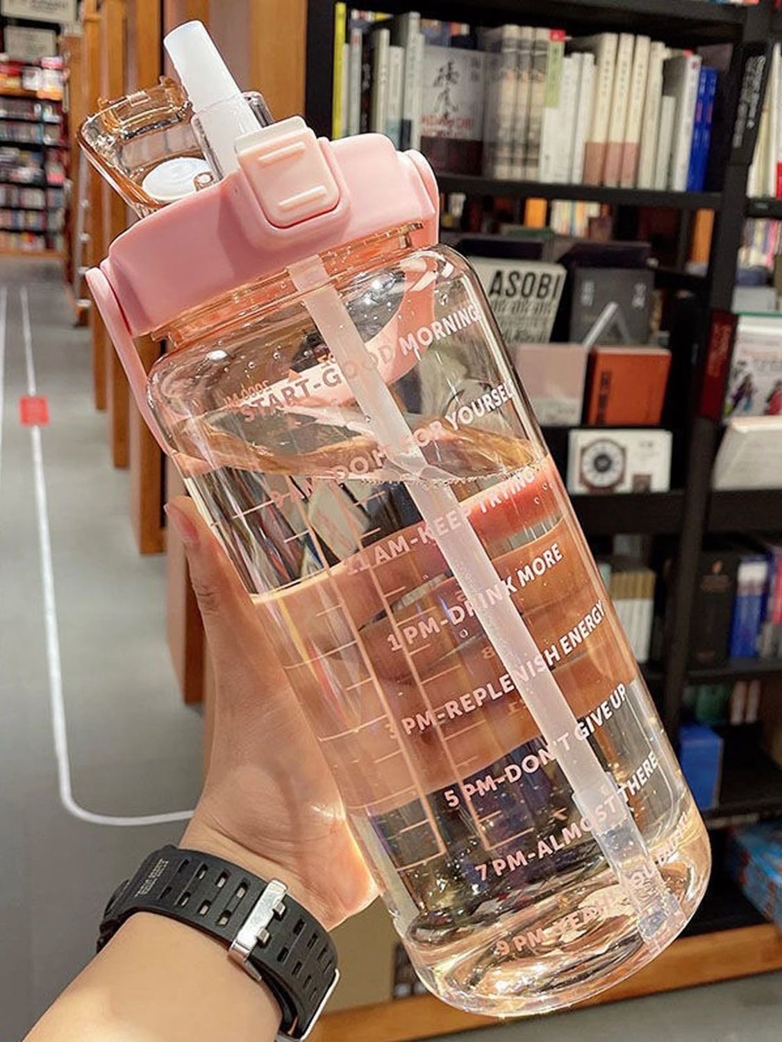 Botella motivacional con horario y sorbito 2litros