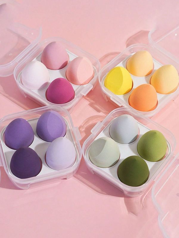 Estuche con 4 esponjas diversas para maquillaje X MAYOR ($90 c/u paquete minimo de 12 estuches)