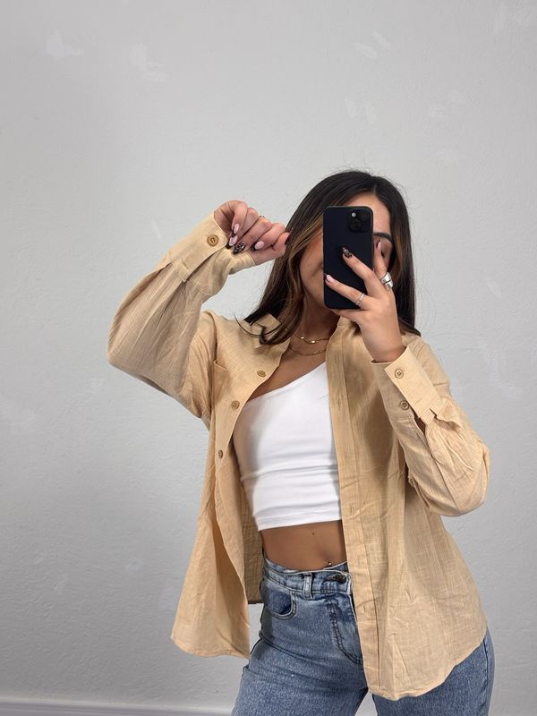 Camisa sastrera de lino con manga larga varios colores pasteles