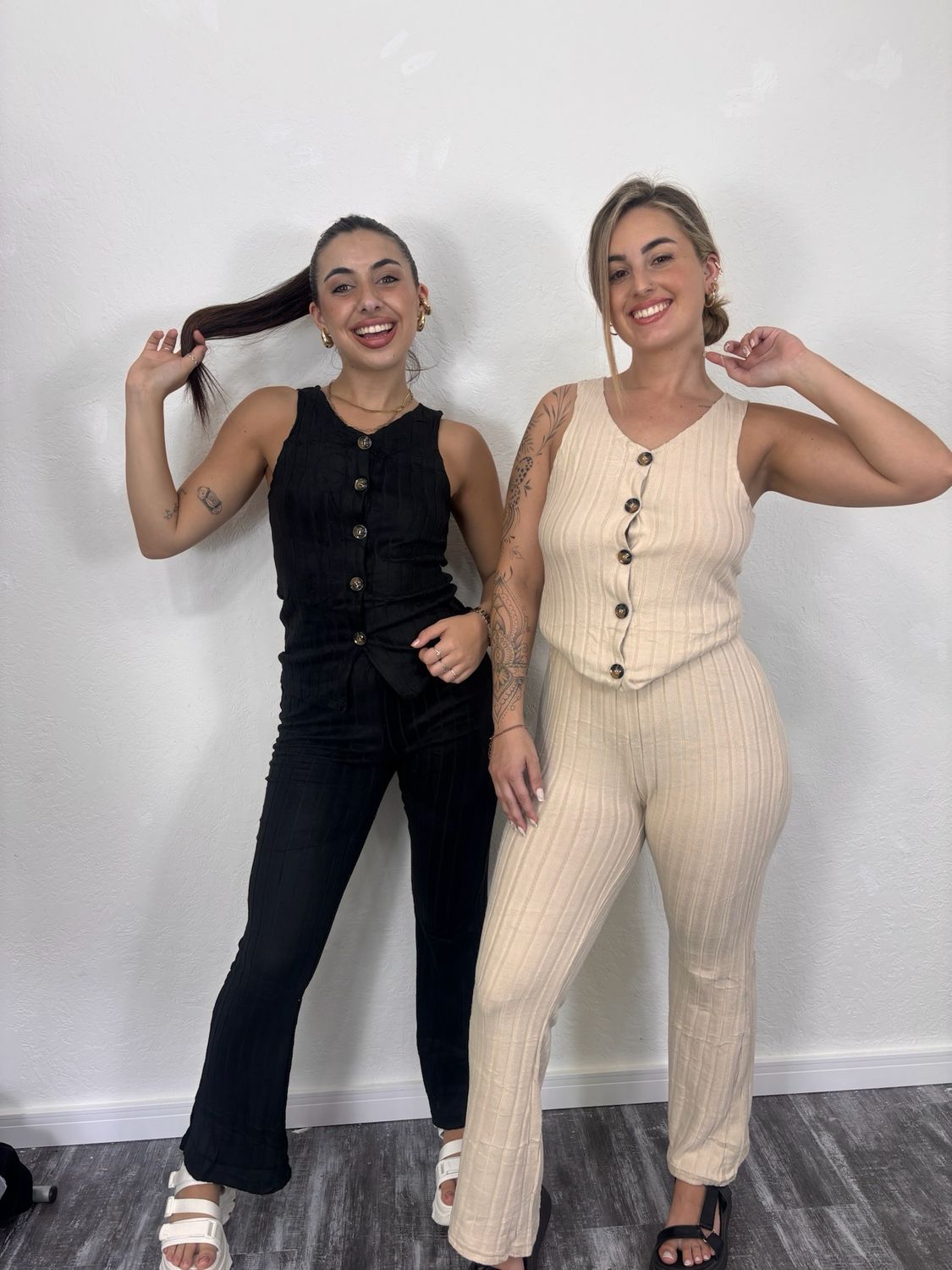 Conjunto sastrero con top con botones y palazo oxford