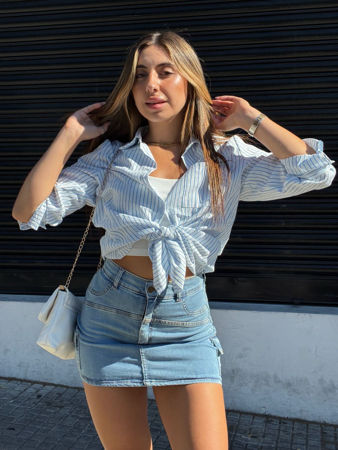 Pollera mini cargo de jeans