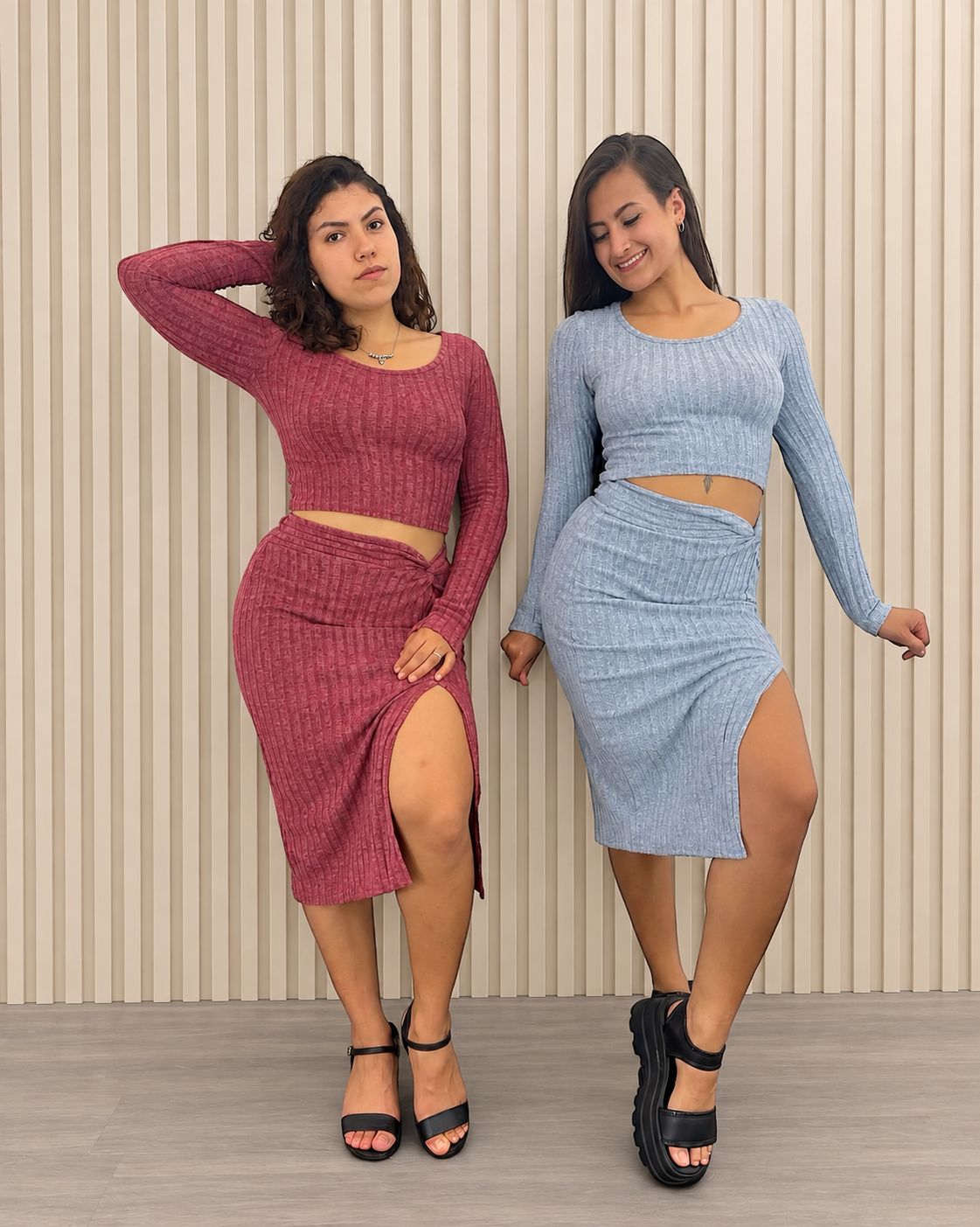 Conjunto de pollera con frunce y remera manga larga