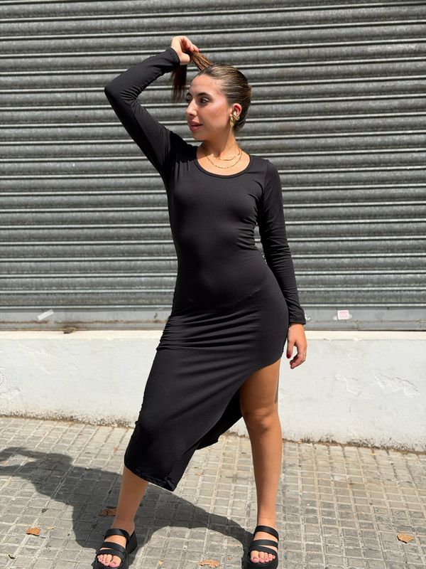 Vestido Samanta en tela brush color negro