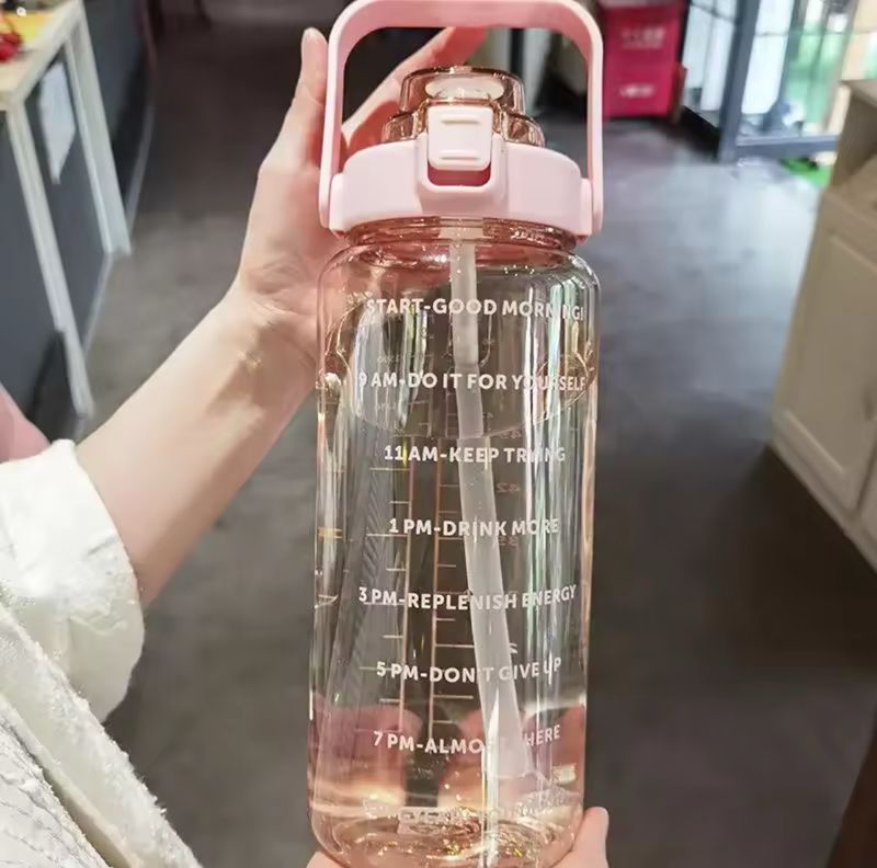 Botella motivacional con horario y sorbito 2 litros por MAYOR ($230 c/u Pack de 6 unidades)