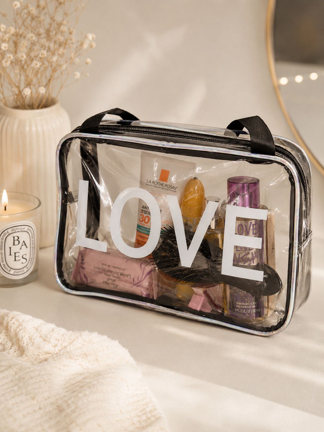 Neceser LOVE tamaño grande color transparente