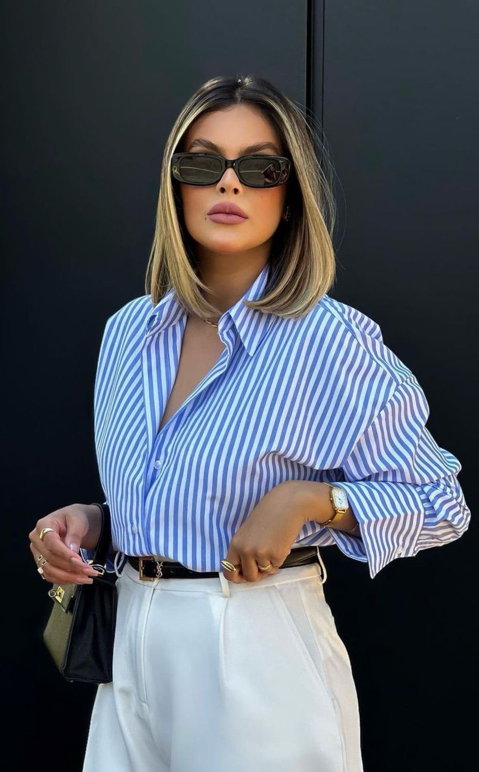 Camisa sastrera con mangas largas y lineas Camisa sastrera con mangas largas y lineas