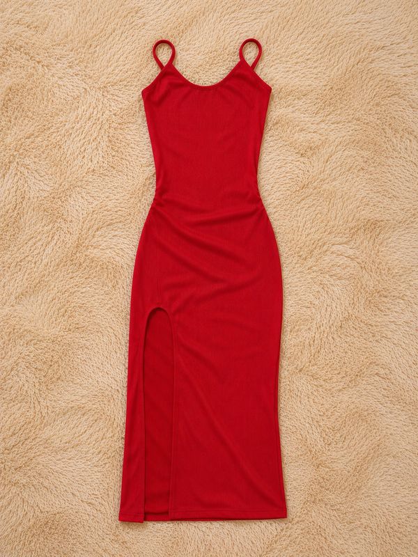 Vestido morley espalda baja  con tajo