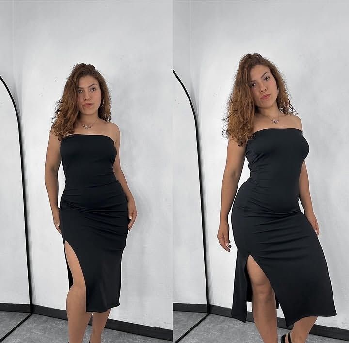 Vestido strapless con tajo a los lados